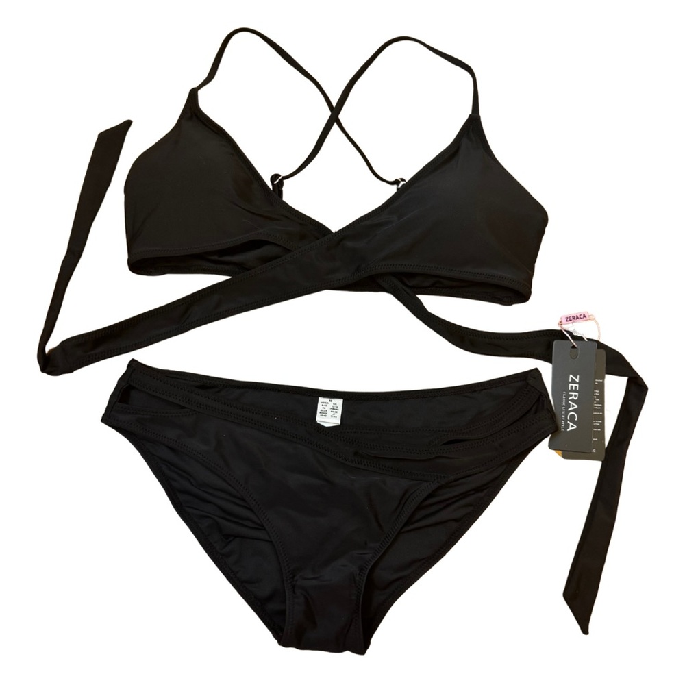 NWT Zeraca black crisscross wrap bikini set (size M)✨